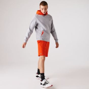 Lacoste Lacoste SPORT Hooded Contrast Fleece Sweatshirt - Mikiny Pánské Šedé / Červené | CZ-kyShqr